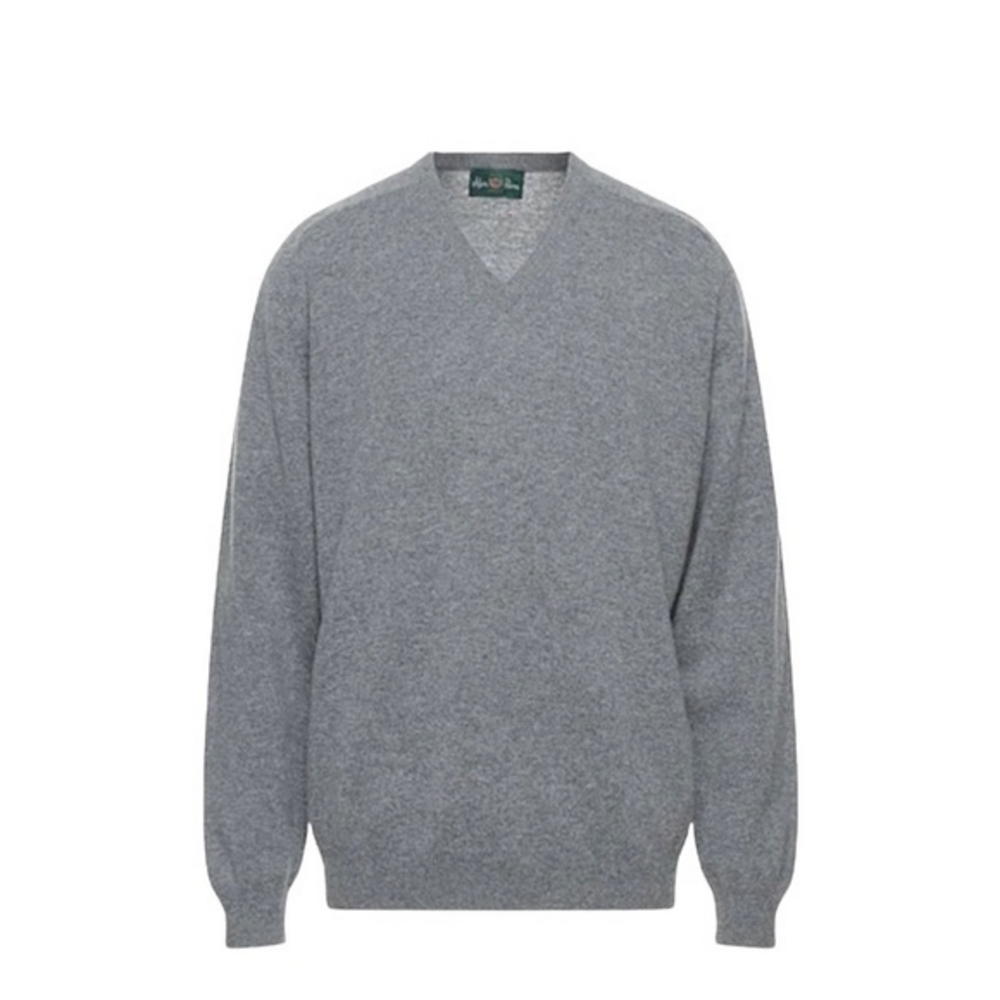 Alan Paine Gray 100% Pure‎ Wool V-Neck Pullover Sweater Medium